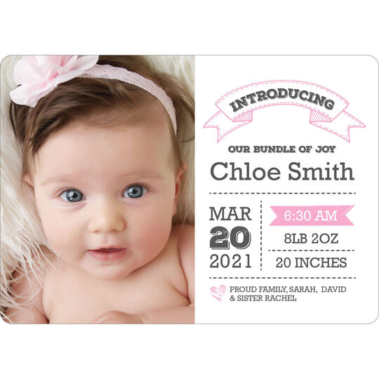 White and Pink Introducing Photo Birth Announcements
